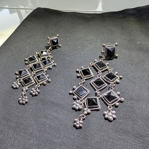Elegant Black and Silver Chandelier Earrings